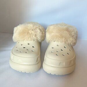 Women's Crocs Furever Crush Bone Faux Fur Lined Platform Clogs Size M4 W6